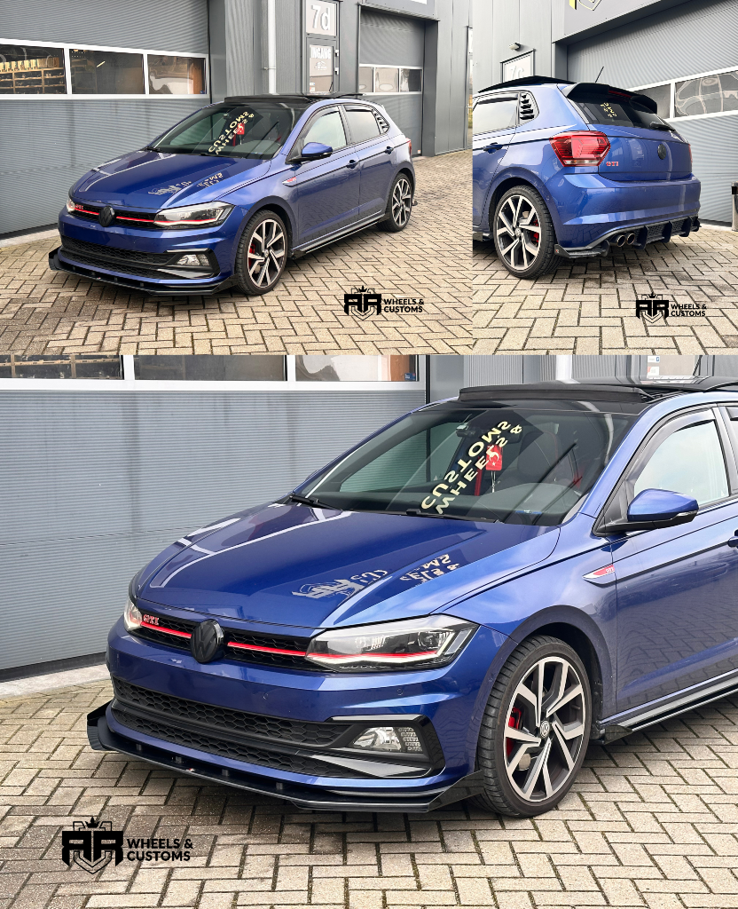 Racing Durability Front Splitter + Gloss Black Flaps Volkswagen Polo GTI Mk6 / Bumper Lip Racing Durability Side Skirts Diffusers + Gloss Flaps Volkswagen Polo GTI Mk6 SPOILER EXTENSION VW POLO MK6 GT